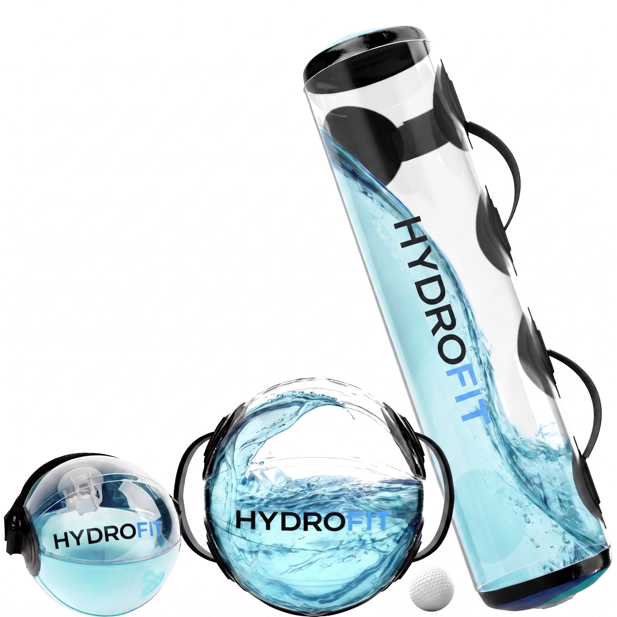 HydroFit golf training system — water tube and spheres with a golf ball.