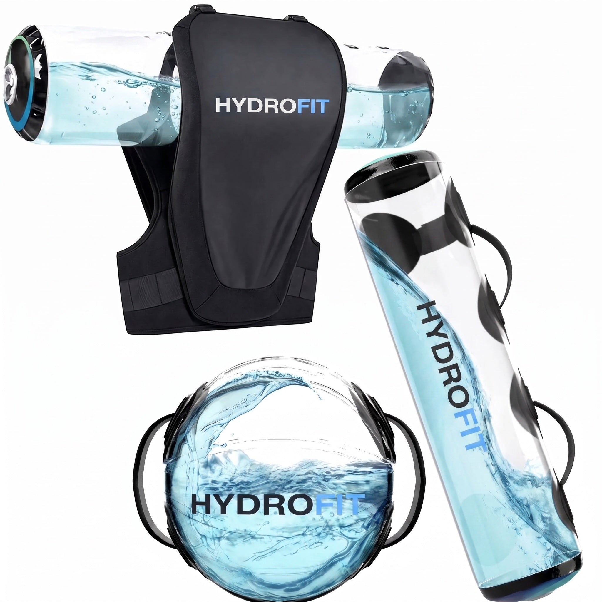 HydroFit soccer training system — weighted vest, water tube and sphere.