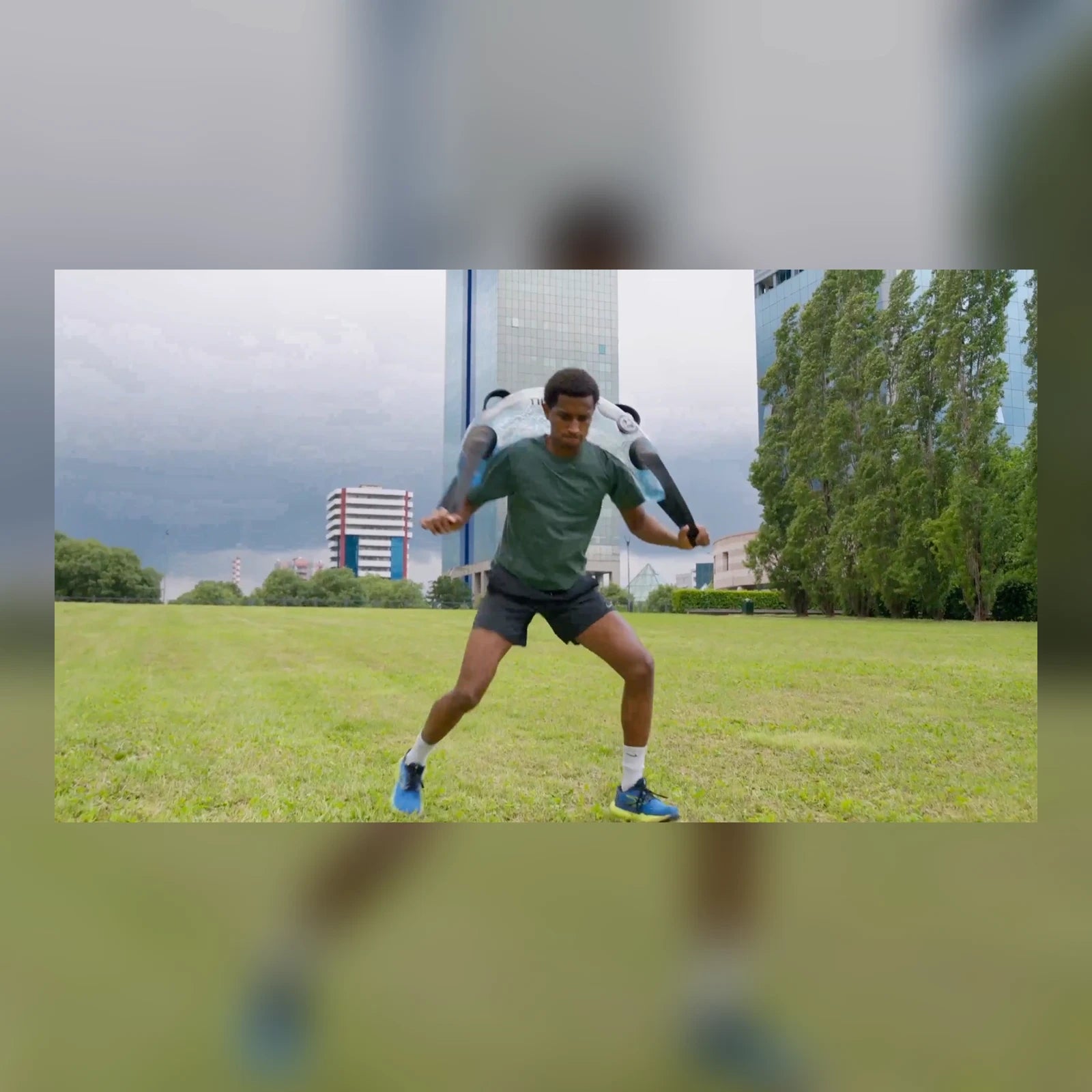 Athlete training outdoors with the HydroFit Bulgarian Trainer.