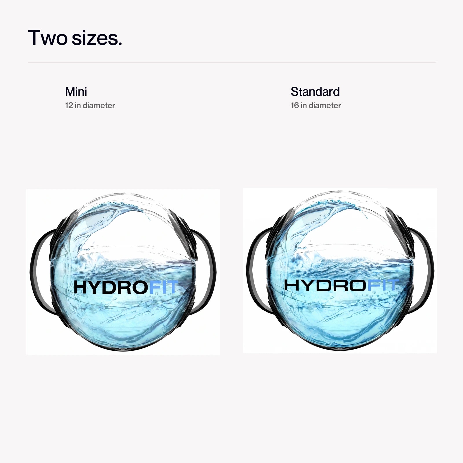 Mini and Standard HydroFit Sphere Trainer size comparison.